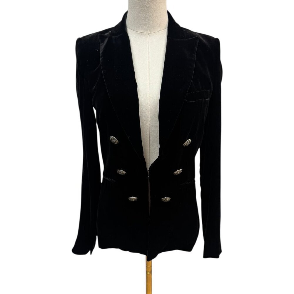 Veronica Beard Black Velvet Blazer Size 0 Double Breasted Silver Button - EUC